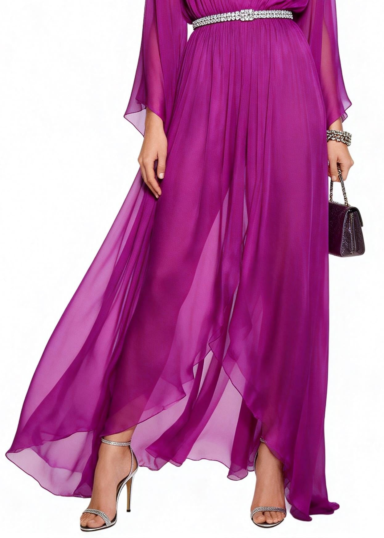 Casual Purple V Neck Draping Chiffon Vacation Dresses Summer