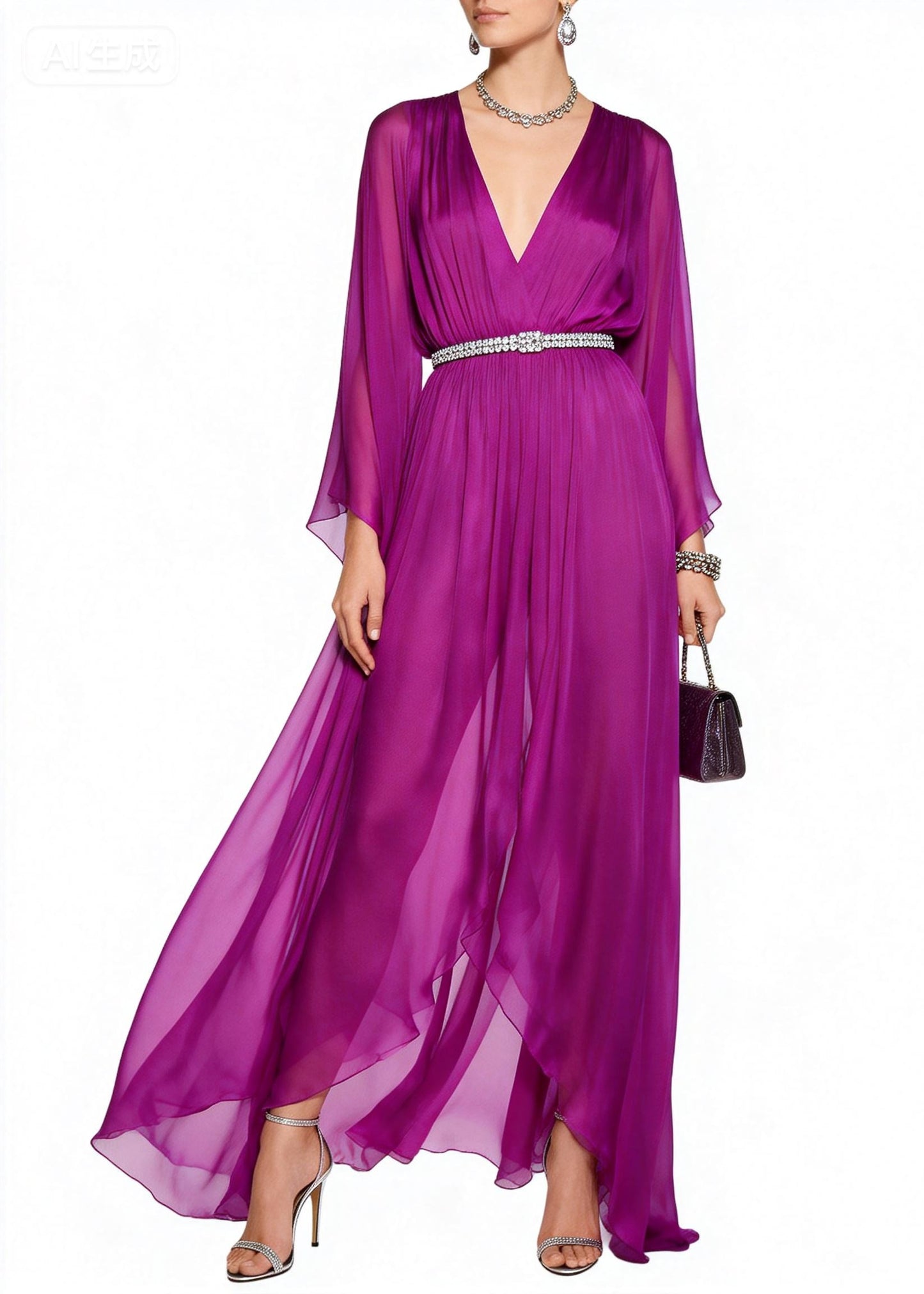 Casual Purple V Neck Draping Chiffon Vacation Dresses Summer