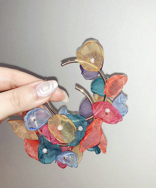 Casual Rainbow Copper Overgild Tulle Floral Hoop Earrings
