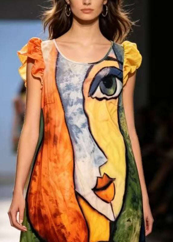 Casual Rainbow Patchwork Mid Dresses Summer