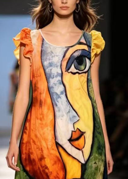 Casual Rainbow Patchwork Mid Dresses Summer