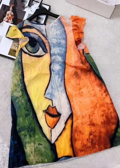 Casual Rainbow Patchwork Mid Dresses Summer