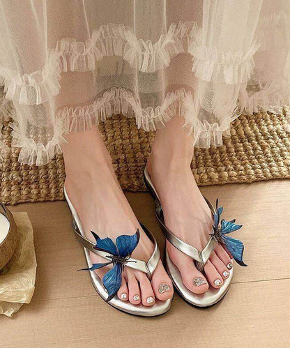 Casual Red Faux Leather Handmade Butterfly Slide Sandals