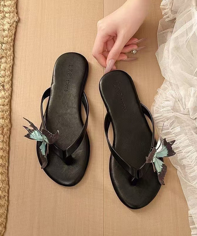 Casual Red Faux Leather Handmade Butterfly Slide Sandals
