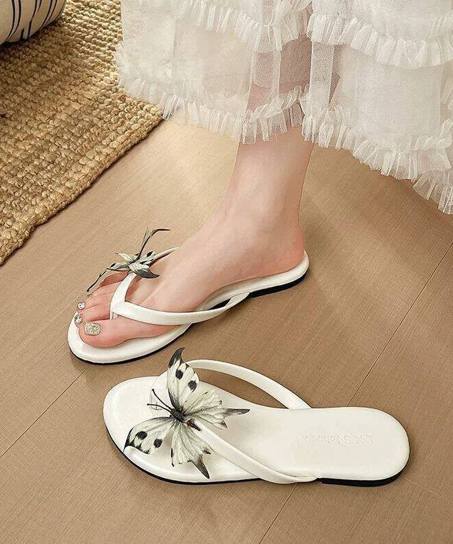 Casual Red Faux Leather Handmade Butterfly Slide Sandals