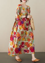 Load image into Gallery viewer, Casual Red O-Nec Print Wrinkled Maxi Dresses Half Sleeve