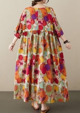 Load image into Gallery viewer, Casual Red O-Nec Print Wrinkled Maxi Dresses Half Sleeve