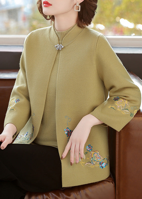 Casual Red Stand Collar Cotton Knit Cardigans And Sweater Two Piece Set Spring