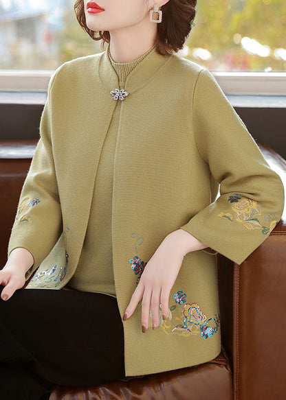 Casual Red Stand Collar Cotton Knit Cardigans And Sweater Two Piece Set Spring