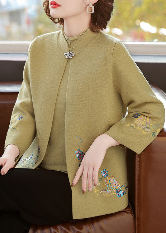 Casual Red Stand Collar Cotton Knit Cardigans And Sweater Two Piece Set Spring