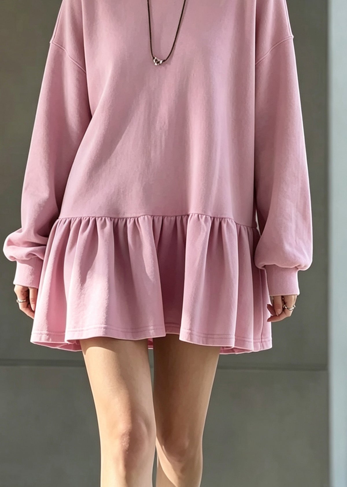 Casual Rose O Neck Ruffled Patchwork Cotton Dresses Fall
