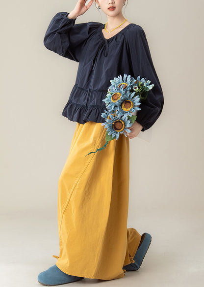 Casual Ruffled Tie Lace Top And Wide Leg Pants Two Pieces Set Fall