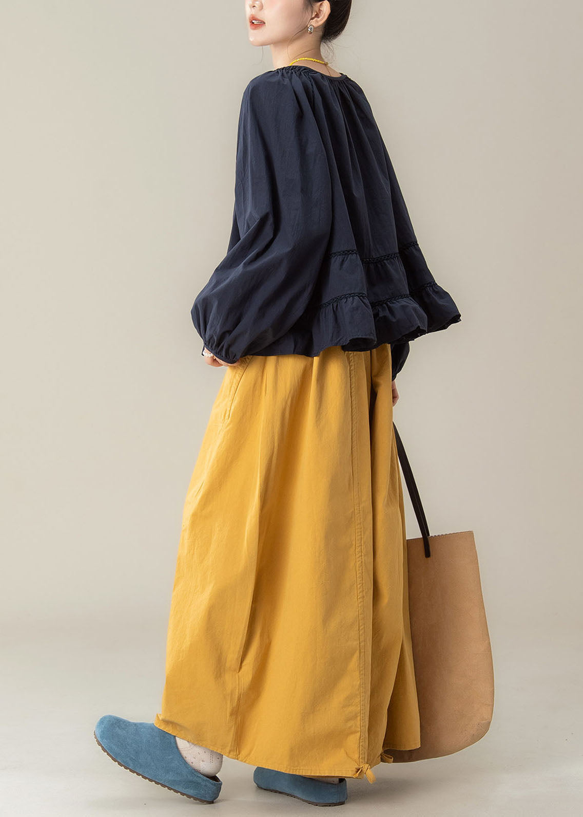 Casual Ruffled Tie Lace Top And Wide Leg Pants Two Pieces Set Fall