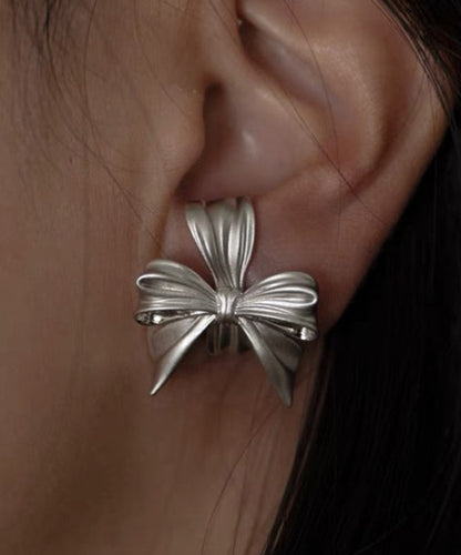 Casual Silk Sterling Silver Bow Stud Earrings