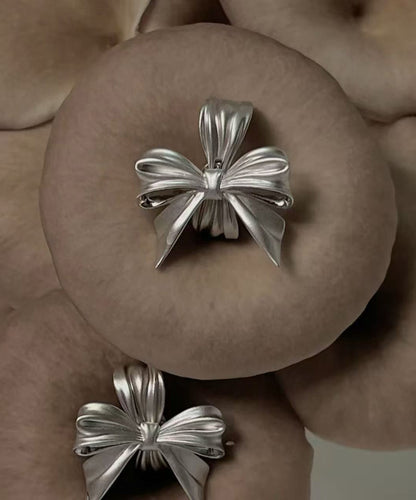 Casual Silk Sterling Silver Bow Stud Earrings