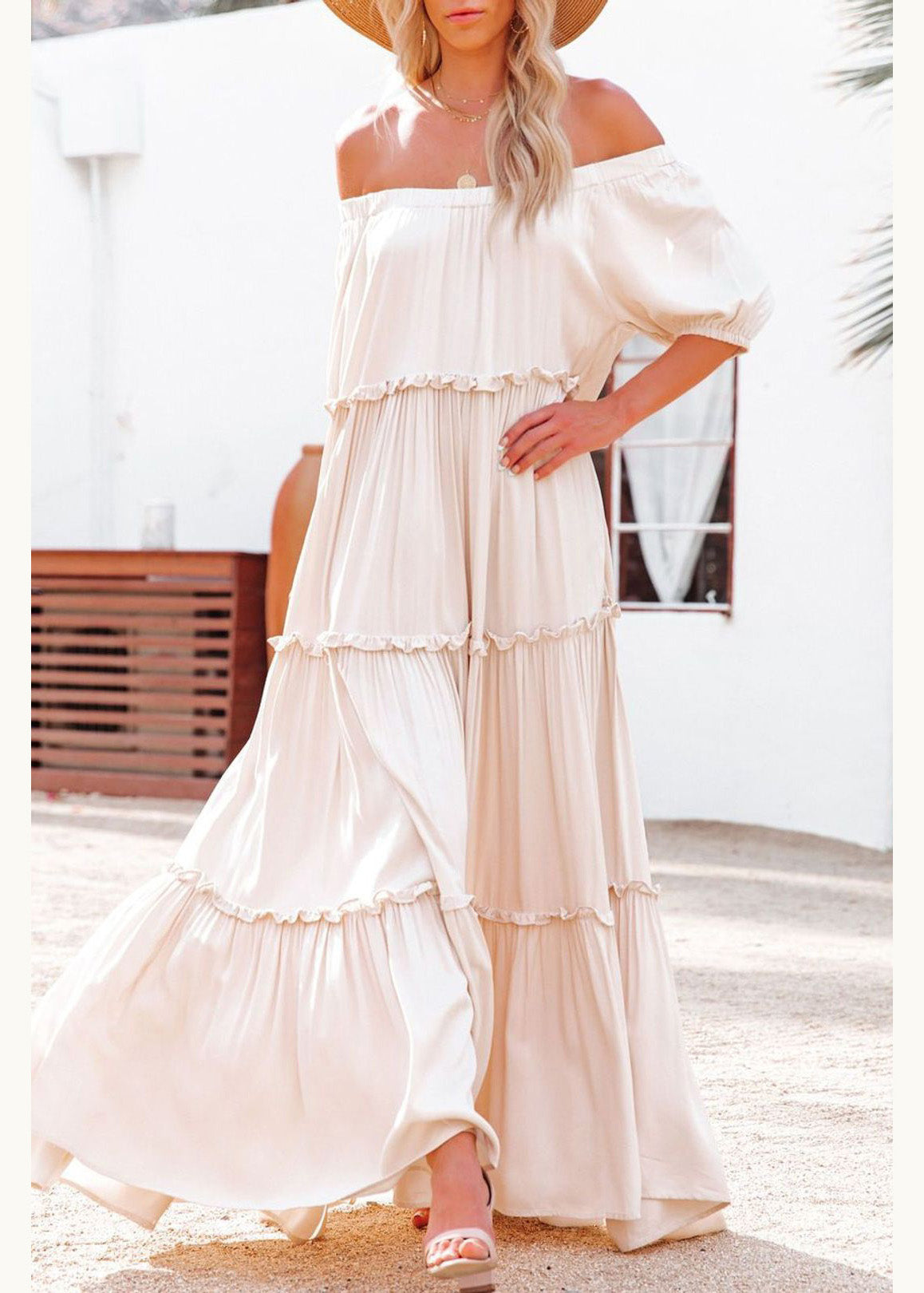 Casual Slash Neck Ruffled Patchwork Cotton Long Dresses Summer
