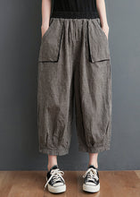 Load image into Gallery viewer, Casual Small Plaid Pockets Elastic Waist Cotton Crop Pants Summer