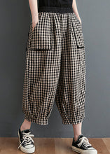 Load image into Gallery viewer, Casual Small Plaid Pockets Elastic Waist Cotton Crop Pants Summer