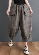 Load image into Gallery viewer, Casual Small Plaid Pockets Elastic Waist Cotton Crop Pants Summer