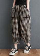 Load image into Gallery viewer, Casual Small Plaid Pockets Elastic Waist Cotton Crop Pants Summer