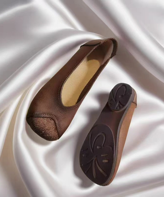 Casual Splicing Flat Feet Shoes Brown Faux Leather