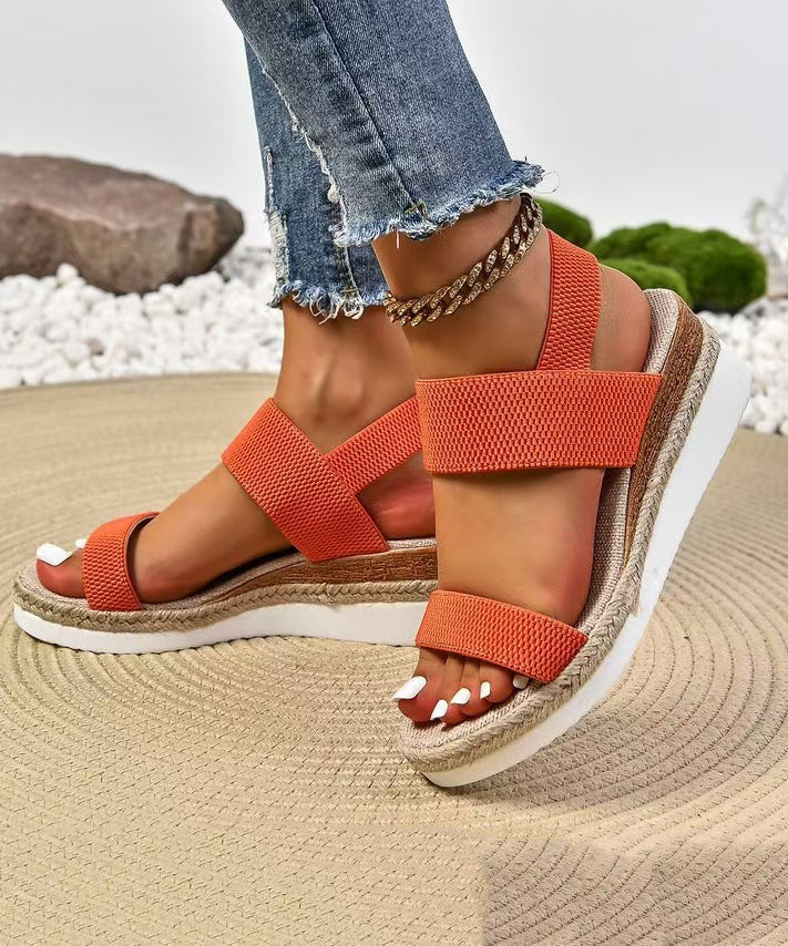 Casual Splicing Wedge Sandals Grey Cotton Fabric Peep Toe