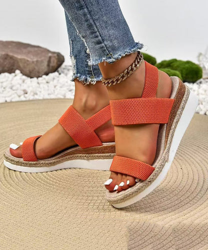 Casual Splicing Wedge Sandals Grey Cotton Fabric Peep Toe