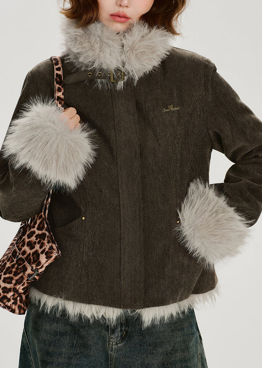 Casual Stand Collar Thick Patchwork Warm Fleece Coats Winter