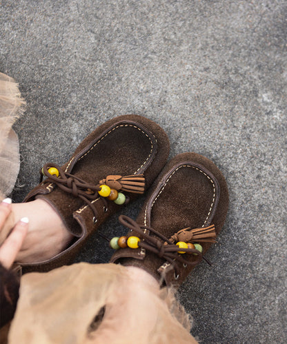 Casual Tassel Lace Up Splicing Flat Feet Shoes Coffee Suede