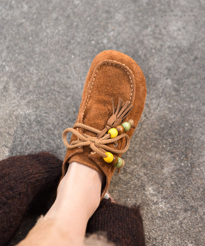 Casual Tassel Lace Up Splicing Flat Feet Shoes Coffee Suede