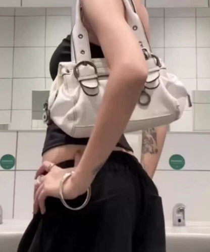 Casual Versatile White Faux Leather Tote Bag