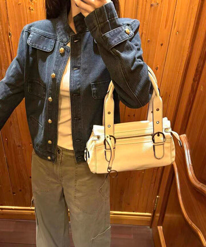 Casual Versatile White Faux Leather Tote Bag
