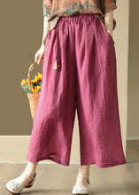 Load image into Gallery viewer, Casual Vintage Orange Tasseled Elastic Waist Linen Wide Leg Pants Summer