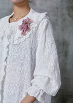 Casual White Double-layer Embroidered Cotton Blouse Top Spring