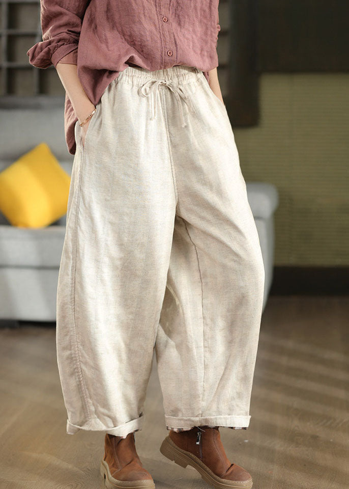 Casual White Elastic Waist Linen Harem Pants Fall