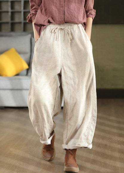 Casual White Elastic Waist Linen Harem Pants Fall