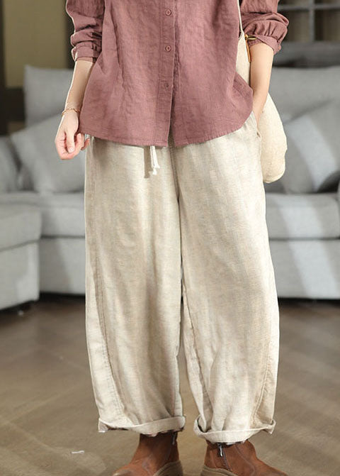 Casual White Elastic Waist Linen Harem Pants Fall