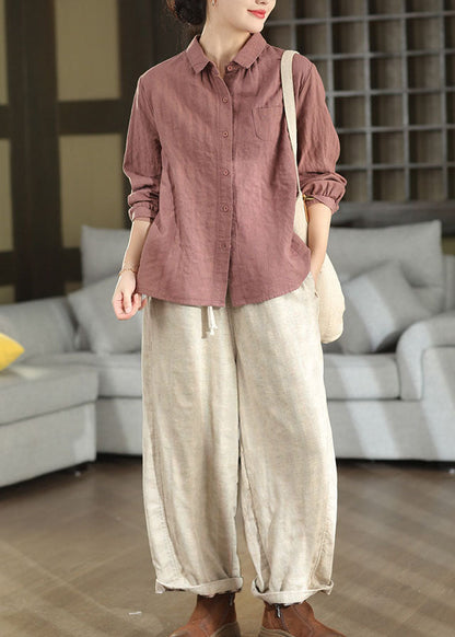 Casual White Elastic Waist Linen Harem Pants Fall