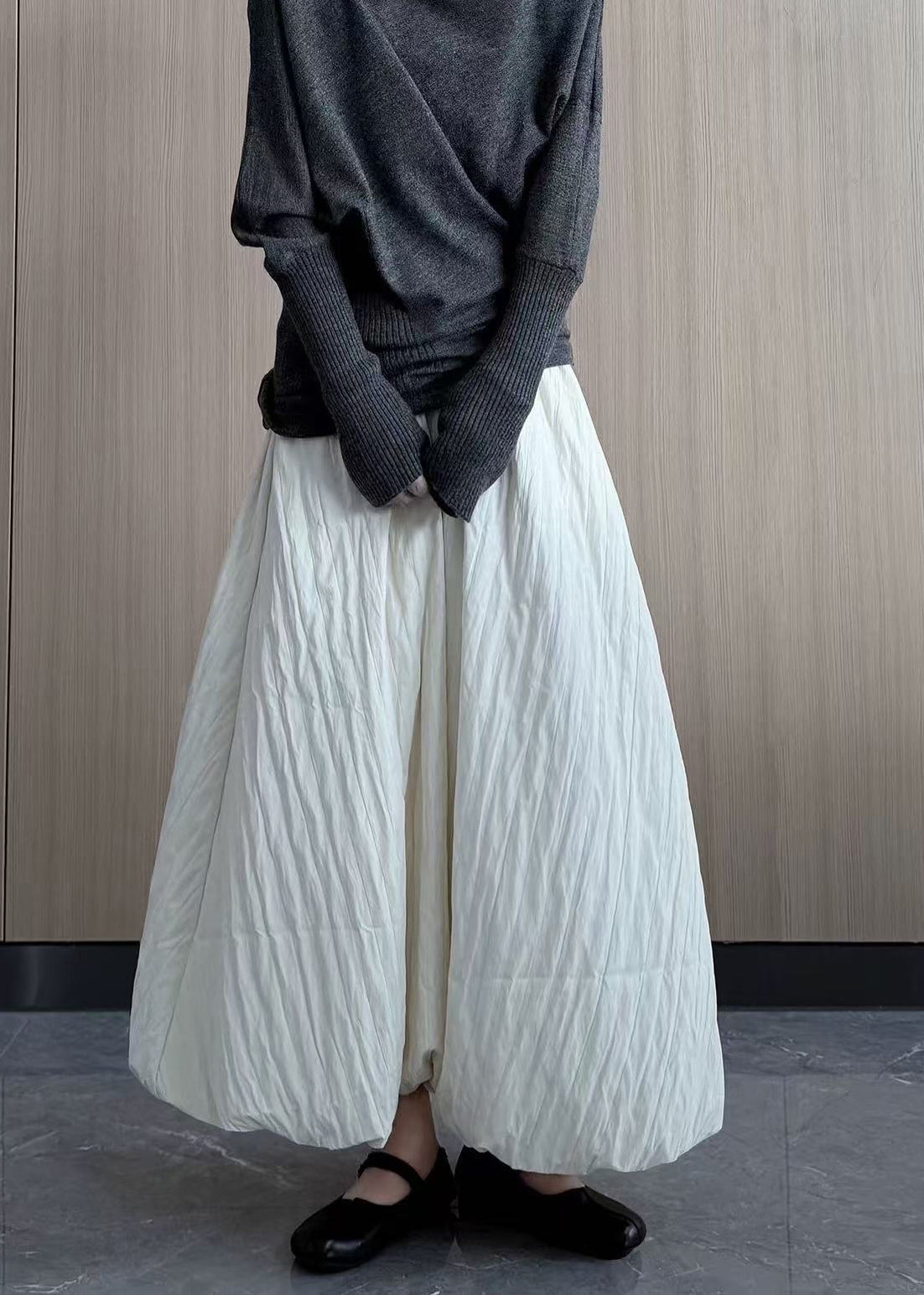 Casual White Exra Large Hem Fine Cotton Filled A Line Skirt Winter