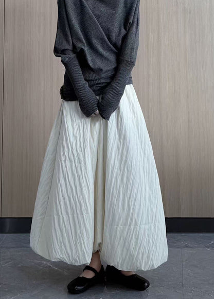 Casual White Exra Large Hem Fine Cotton Filled A Line Skirt Winter