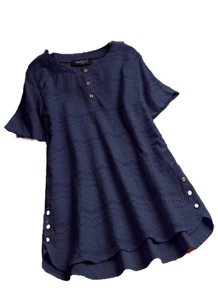 Casual White O Neck Embroidered Patchwork Cotton Top Summer