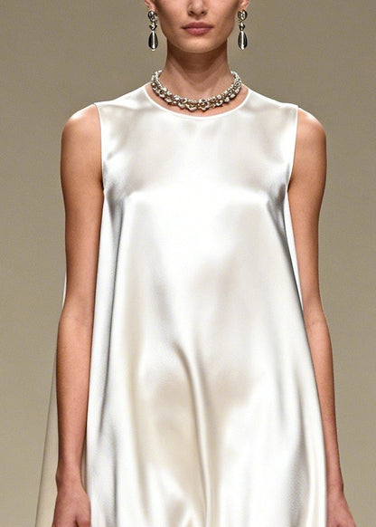 Casual White Oversized Draping Silk Dress Sleeveless