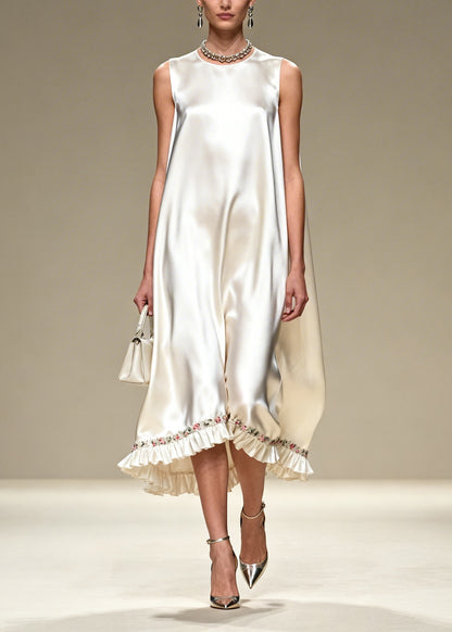 Casual White Oversized Draping Silk Dress Sleeveless