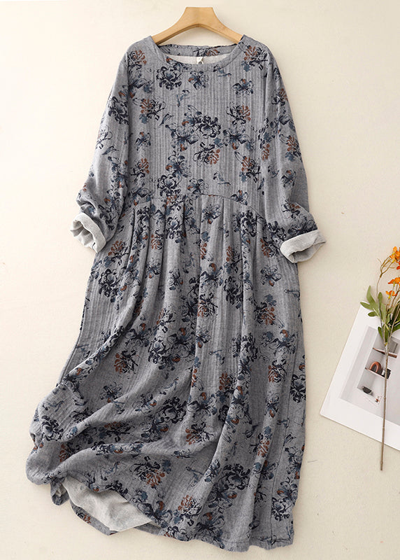 Casual White Oversized Print Linen Maxi Dresses Spring