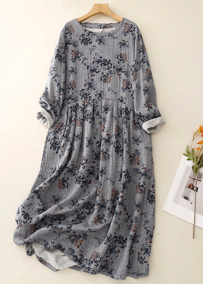 Casual White Oversized Print Linen Maxi Dresses Spring