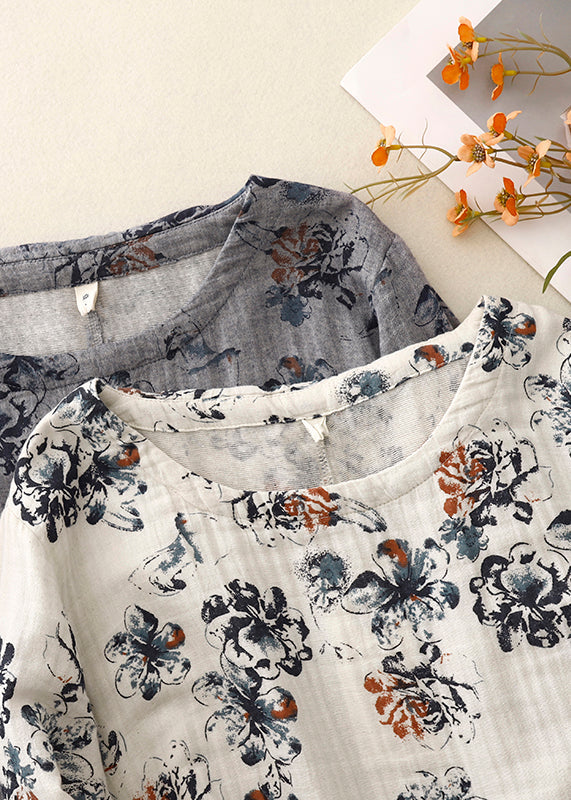 Casual White Oversized Print Linen Maxi Dresses Spring