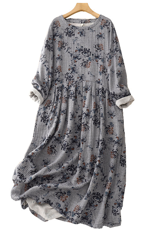 Casual White Oversized Print Linen Maxi Dresses Spring