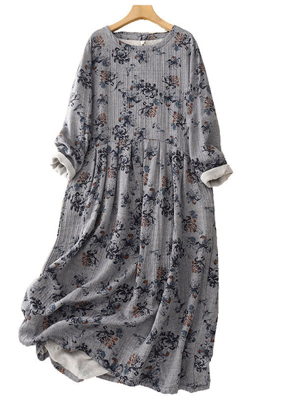 Casual White Oversized Print Linen Maxi Dresses Spring