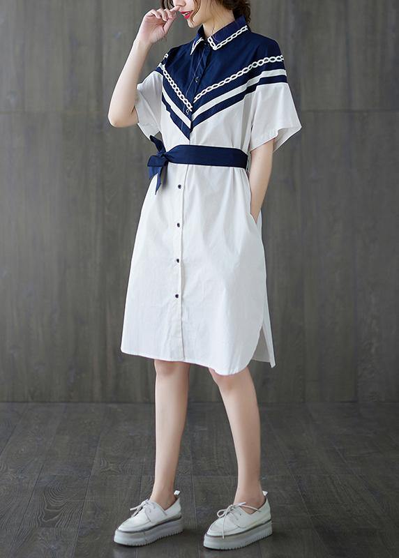 Casual White Patchwork long shirts Summer Cotton Dress - SooLinen