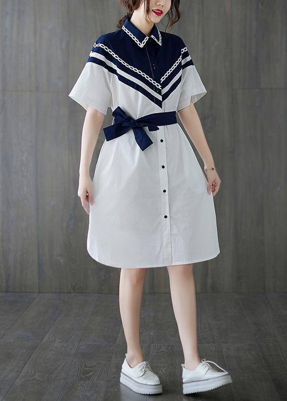 Casual White Patchwork long shirts Summer Cotton Dress - SooLinen